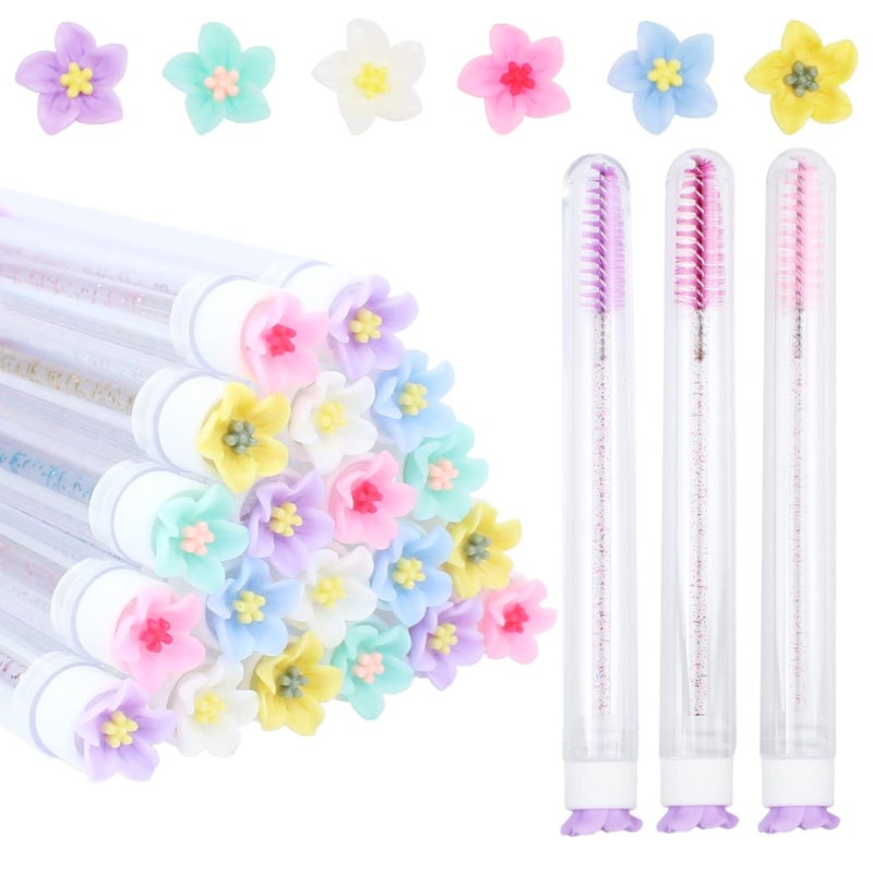 SenRocc 20 Pcs Mascara Wands Tube Set Reusable LashBrush Rose Flower Tube Eyelash Brush Tubes SpooliesLash Extension Brushes Applicators Makeup Tools (5-petal-MIX) - Image 1